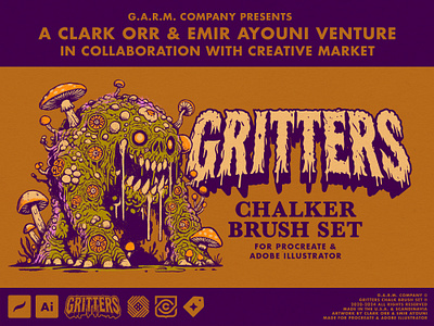 G.A.R.M. Co. Presents: GRITTERS Chalker Brush Set adobe illustrator brushes chalk brush set chalker brush set clark orr codc creative market emir ayouni exclusive g.a.r.m. company garm grit gritters growcase procreate brushes texture