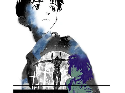 Evangelion anime collage poster. illustration