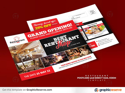 Grand Opening Restaurant Shop Postcard & Direct Mail Canva canva canva template design direct mail eddm postcard restaurant restaurant postcard