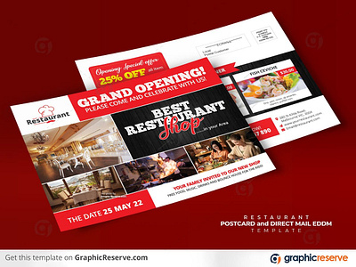 Grand Opening Restaurant Shop Postcard & Direct Mail Canva canva canva template design direct mail eddm postcard restaurant restaurant postcard