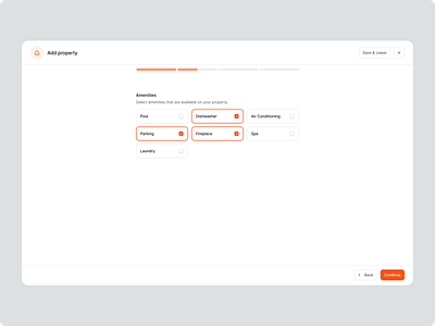 Immobilis - Add amenities / Add property flow add flow add property b2b b2c components create progress properties saas web app