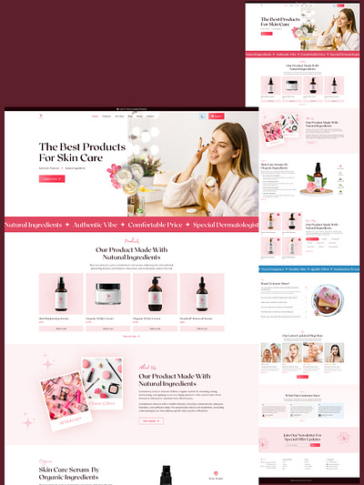 Skin Care Website UI/UX Design branding clean design cosmetic header design landing page ui minimal design ui new ui pink color ui skin care ui uiux website ui