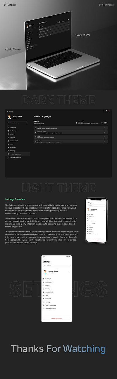 Settings - UI Design darkandlightmode design dribbbleshowcase logo logo design personalizedexperience settingspage themeswitcher ui uidesign user design ux