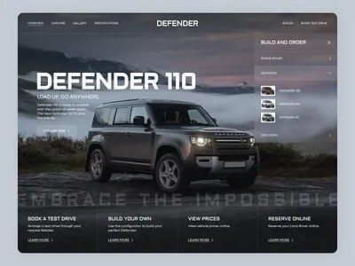 Defender Landingpage. animation automobile car car interface creative defender design hmi interior landing page landrover logo online page startup ui ux vehicle web website