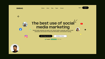 The hero section of a social media marketing landing page branding design figma graphic design illustration logo ui ui design user interface web design