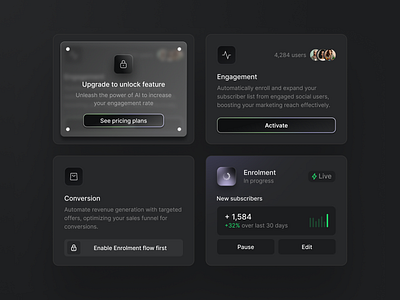 Unlock & Activate Campaigns UI Cards activate campaign cards chart dark mode product design trend ui unlock