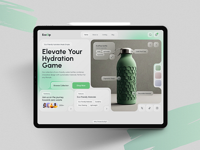 Eco-Friendly Bottle Concept Design 🌿 bento ecommercedesign glassmorphism greendesign minimaldesign moderndesign uiuxdesign webdesign