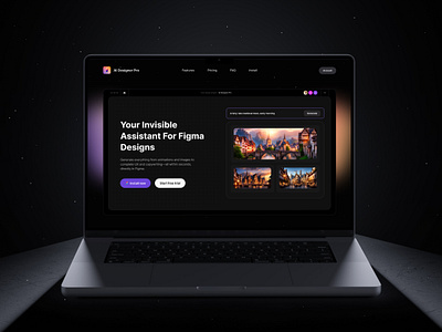AI Designer Pro | Web design | Figma plugin ai ai design tool ai figma plugin animation dark landing page dark ui figma plugin image generation landing page micro animations midjourney motion graphics openai saas saas landing page saas subscription ui ux
