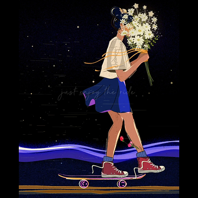 enjoy the ride! 2d aftereffects animation character animation girl animation go skateboarding day illustration motion graphics pushing skate skateboard skateboarding skater skating sports vector