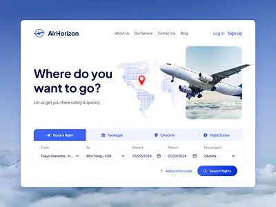 Airline Landing Page - AirHorizon Airline airline landing page airline website airplane airplane landing page airplane website hero hero section ui ui design website