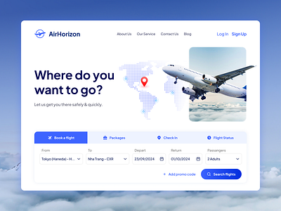 Airline Landing Page - AirHorizon Airline airline landing page airline website airplane airplane landing page airplane website hero hero section ui ui design website