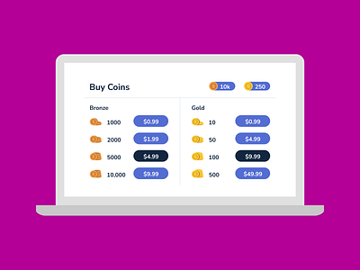 Coin Store - Platform Gamification digital assets game ui gamified gamified platform in app purchases mobile game virtual coins