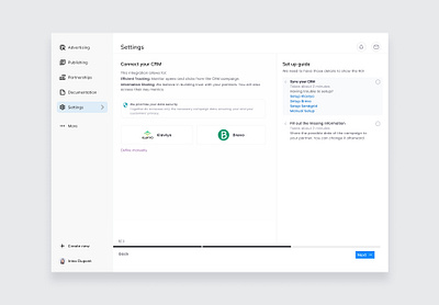 Set up guide CRM 2024 ai b2b crm marketing minimalist product saas sales solution setup guide side navigation startup steppers ui ux