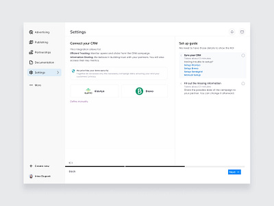 Set up guide CRM 2024 ai b2b crm marketing minimalist product saas sales solution setup guide side navigation startup steppers ui ux