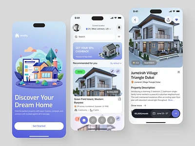 Nestify - Real Estate Mobile App app design design home home finder illustration interface mobileapp mortgage product design property finder real estate real estate app ui ui design uiux ux ux design