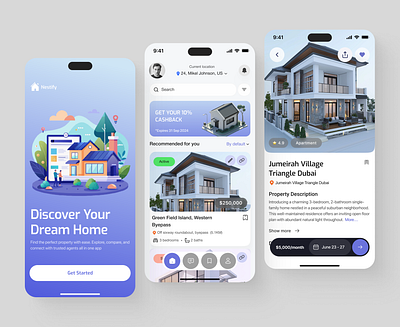 Nestify - Real Estate Mobile App app design design home home finder illustration interface mobileapp mortgage product design property finder real estate real estate app ui ui design uiux ux ux design