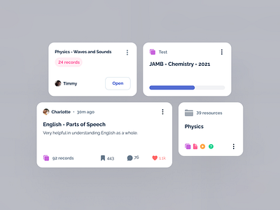 Cards 001 - Edtech card card ui course cards design component design library design system flashcard folder mcq multiple choice questions responsive design study set test