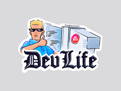 Dev Life Sticker computer dev developer drawing event illustration pluralsight procreate retro sticker swag thug life