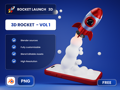 Phone Rocket Launch 3d 3d model 3dmodeling animation blender 3d branding design illustration motion graphics rocket rocketlaunch