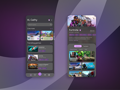 Videogames streaming app dark mode design mobile streaming ui ux design videogames