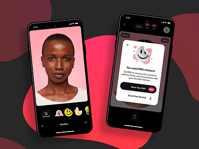 Remini stickers feature dark mode design images mobile photo enhancer remini stickers ui ux design