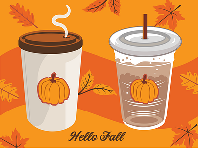 Hello Fall autumn brown cold cup cold drink fall hot cup hot drink leaves orange pumpkin spice