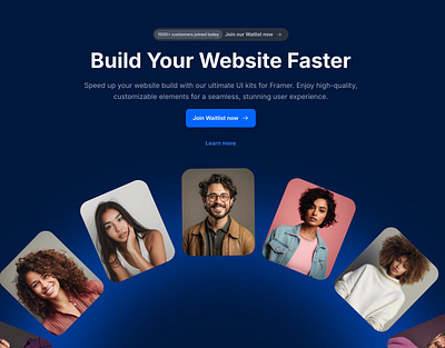 Dark Landing Page Hero Section - Frameblox UI avatars blue dark framer header hero landing modern ui ui user interface webdesign website