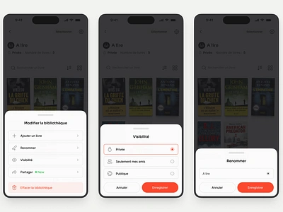 Modifier la bibliothèque clean delete edit interface mobile mobile app product design ui ux