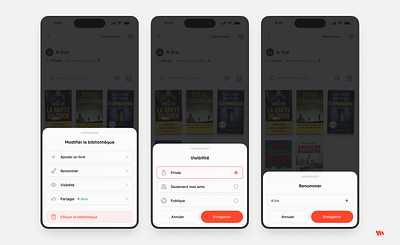 Modifier la bibliothèque clean delete edit interface mobile mobile app product design ui ux