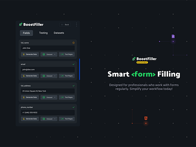 Smart Form Filling ai app cards component dark mode design system development forms input menu minimal modern design product design tabs ui elements ui kit ux web webdesign website