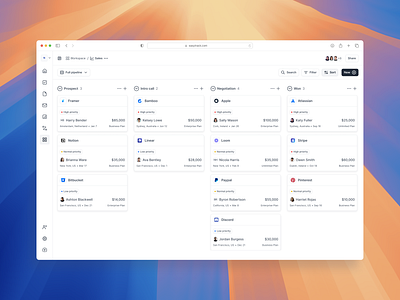 CRM Board | Easytrack app board board tracking board view crm dashboard deal pipeline deals design kanban board minimalism product design track ui ux