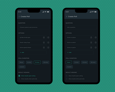 Polling App Design (Dark Mode) app design figma ui ux