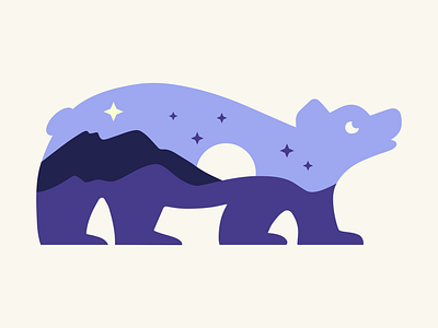 Bear cub mountain landscape bear bear cub bear illustration great outdoors illustration moon mountain mountain range mountains outdoors polar bear stars wilderness