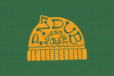 PNDUB Adventure Club Illustration & Lettering adventure beanie branding camping club green hand drawn hiking illustration lettering lockup mountains nature outdoors typography yellow