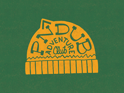 PNDUB Adventure Club Illustration & Lettering adventure beanie branding camping club green hand drawn hiking illustration lettering lockup mountains nature outdoors typography yellow