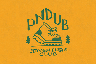 Hiking Illustration & lettering for PNDUB Adventure Club adventure boot branding hand drawn hike hiking illustration lettering lockup outdoors shoe trees typography