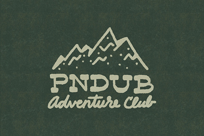 Mountain illustration & lettering for PNDUB Adventure Club adventure branding club green hand drawn hiking illustration lettering lockup logo mountains nature rrdc typography