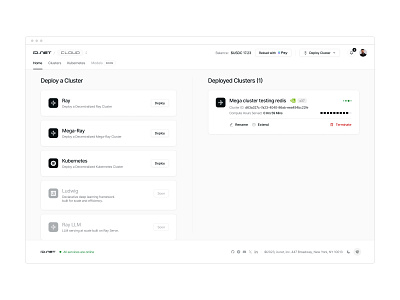 Cluster Deployment Dashboard - DePin admin ai artificial intelligence b2b blockchain cluster code dashboard depin developer enterprise minimal product design saas software ui user experience ux vercel web app