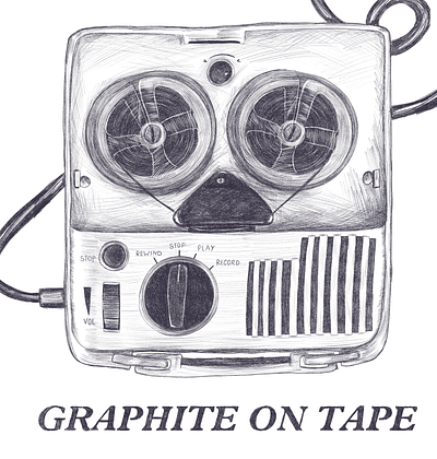 Graphite on Tape: podcast cover image design drawing illustration lettering pencil pencil drawing podcast type