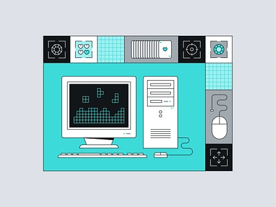 Retro Gamer cards computer design digital art gamer gaming geometric graphic design illustration line minimal retro simple tetris vector