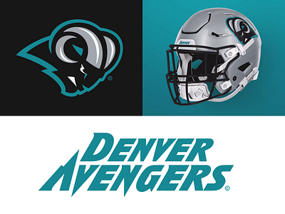 30/32 – Denver Avengers bighorn branding colorado denver design football graphic design illustration logo ram sports sports branding typography