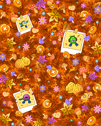 First Day of Fall Find it Puzzle coins fall fall leaves fall vibes graphic design hand drawn illustration illustrator pointlings procreate pumpkin social media