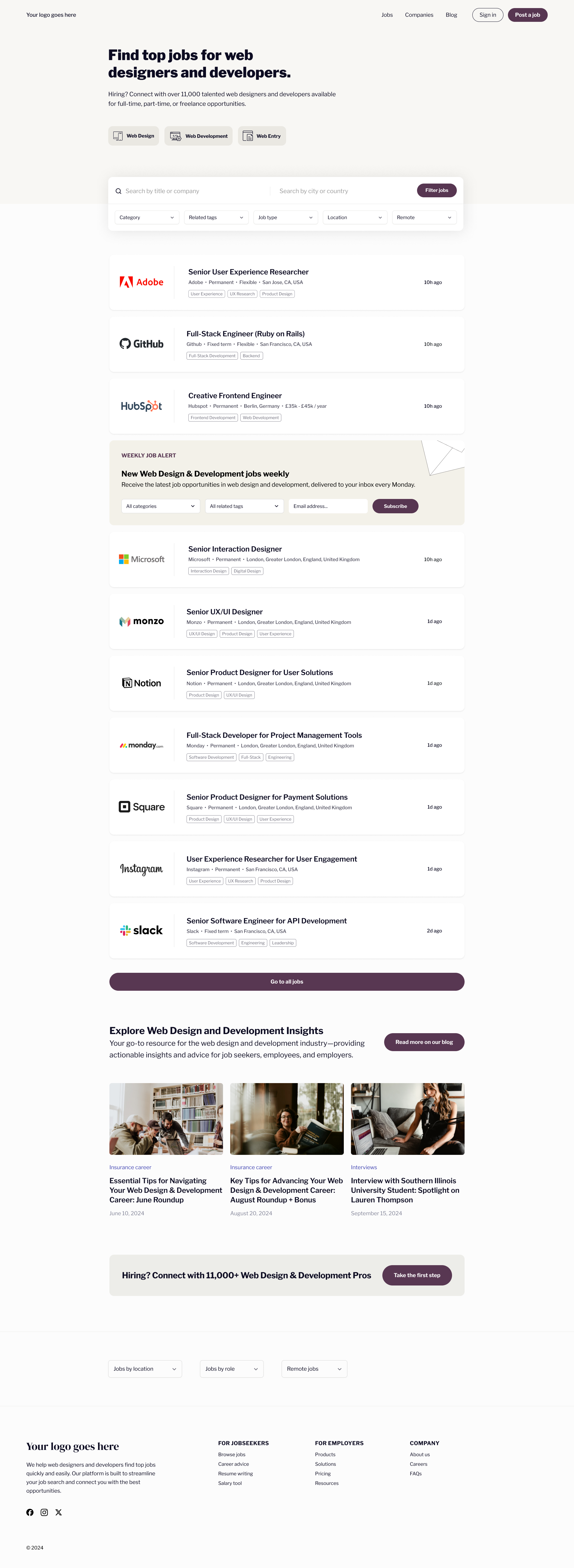 Example of Job board theme design