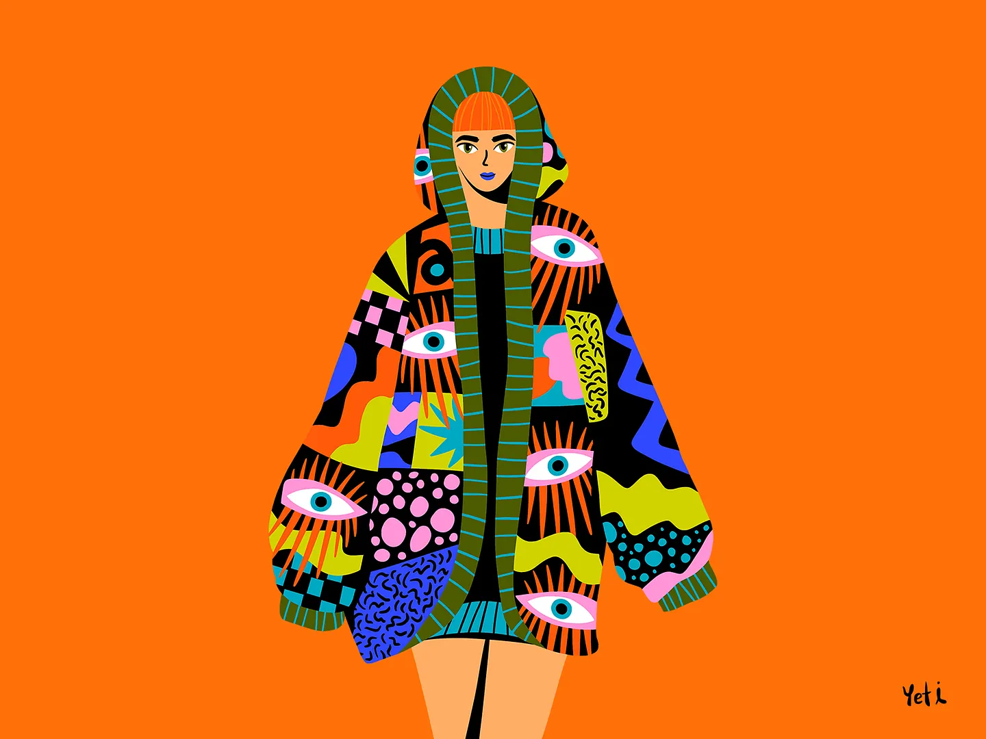 Vibrant Patterned Cardigan Illustration for Trendy Fashion Websites