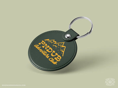 Mountain illustration & lettering keychain for PNDUB Adventure adventure branding club friendly green hand drawn hiking illustration keychain lettering mockup mountain nature rrdc typography yellow