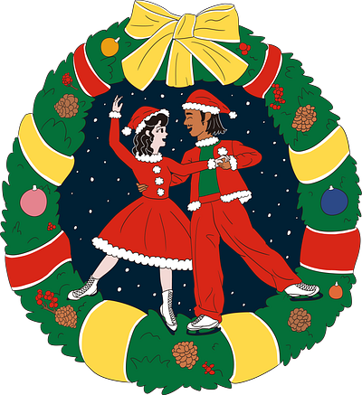 Christmas Wreath Couple artwork character christmas couple drawing graphic design illustration korean santa santaclaus skate winter xmas