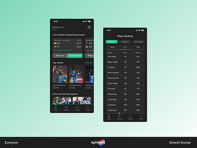Live Cricket Score App Design agiledock agiledock designs agiledock services app development cricket app design cricket fans live score match highlights mobile app mobile app design sports tech ui design ui ux design user experience ux design