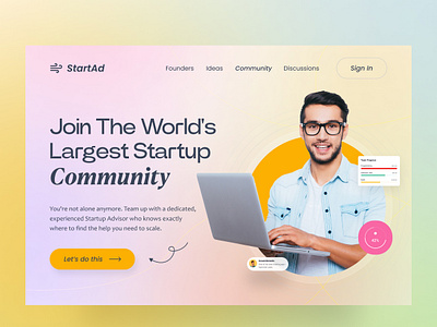 Community Platform Hero Section agency branding community figma gradient graphic design hero hero header hero image landing page logo modern networking slider ui ui design uiux design ux design web design website header