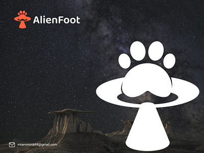 AlienFoot - Logo Design alien animal brand identity brand logo branding branding design creative flat flying foot graphic design illustration logo logo design minimal modern negative space pet vector