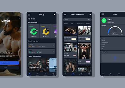 Fitness Mobile App blue dark mode figma fitness gym health metrics mobile app ui workout